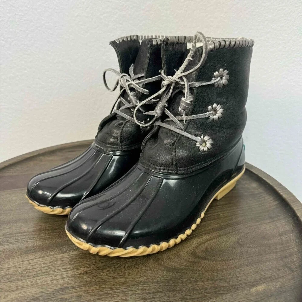 Jack Rogers Women's Chloe Duck Boots Lace Up Waterproof Black Size 7M
